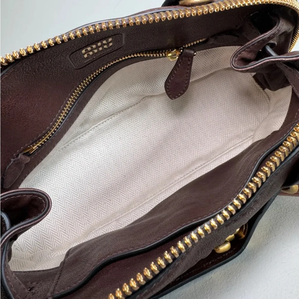 Miu Miu Brown and Gold Leather Satchel - Picture 3 of 9